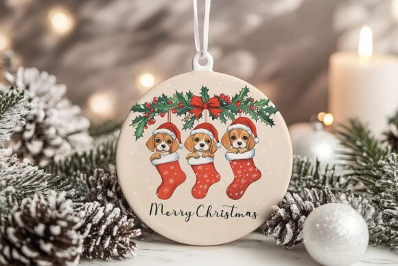 Beagle Puppies in Socks Xmas Ornament