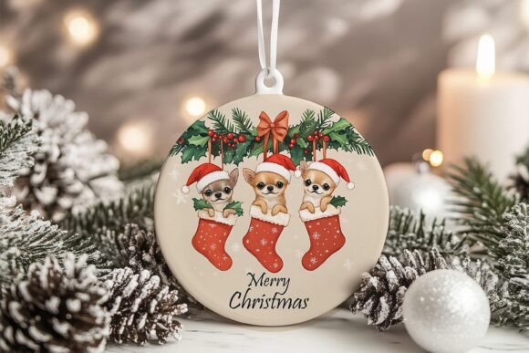 Chihuahua Puppies in Socks Xmas Ornament