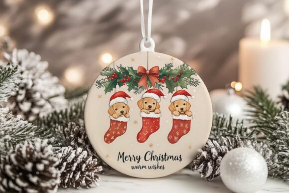 Poodle Puppies in Socks Xmas Ornament