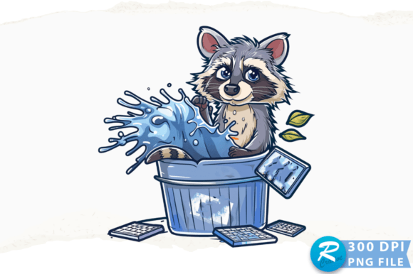 Raccoon in a Trash Can with a Computer