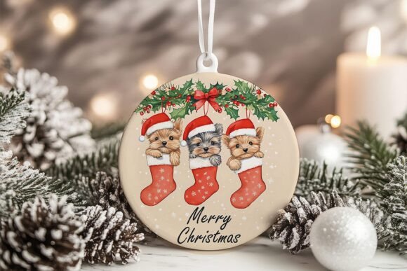 Yorkshire Terrier Puppies Xmas Ornament